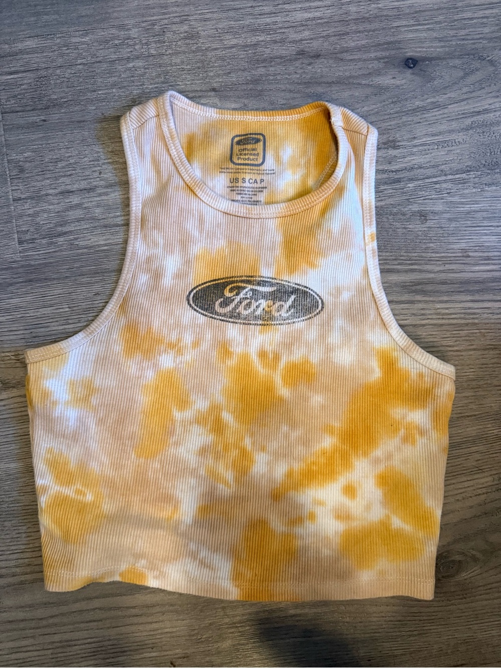 Ford Yellow White Tie-Dye Ribbed Tank Top